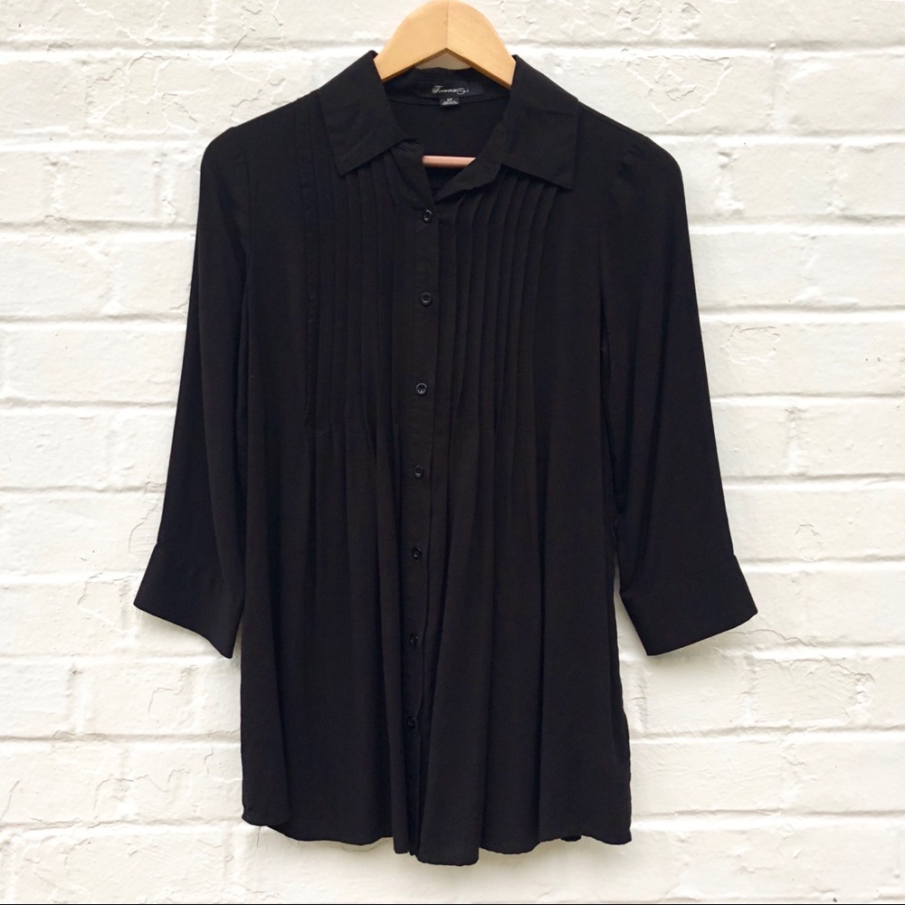 Forever 21 Pintuck Collar Button Tunic Shirt